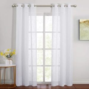 NICETOWN Bedroom Living Room Sheer Curtains 84 Inch Long White Linen 34 Wide